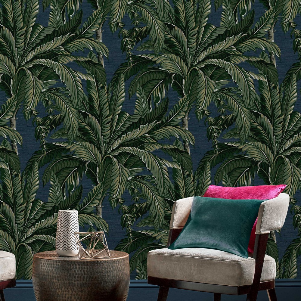 Daintree Palm Wallpaper 112017 by Graham & Brown in Midnight Blue